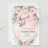 Chic Pink Roses Gold Frame Save the Date (Vorderseite)