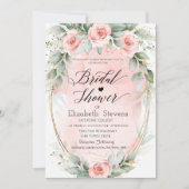 Chic Pink Roses Gold Frame Script Brautparty Einladung (Vorderseite)
