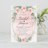 Chic Pink Roses Gold Frame Script Brautparty Einladung (Stehend Vorderseite)