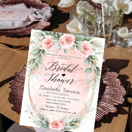 Chic Pink Roses Gold Frame Script Brautparty Einladung