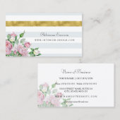 Chic Pink Roses Imitate Gold Strip Interieur Visitenkarte (Vorne/Hinten)
