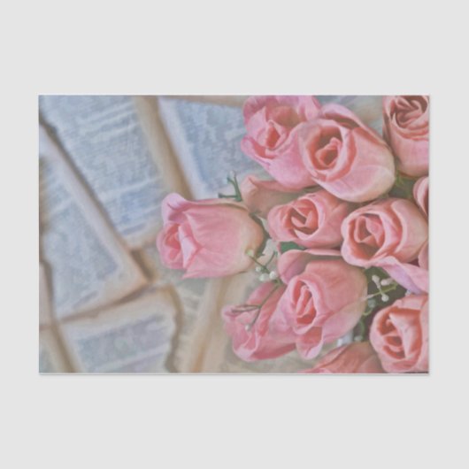 Chic Pink Roses Land Rustikal Vintag Seidenpapier (Vorderseite)