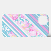 Chic Pink Roses, türkisfarbene Streifen: iPad Case (Rückseite (Horizontal))
