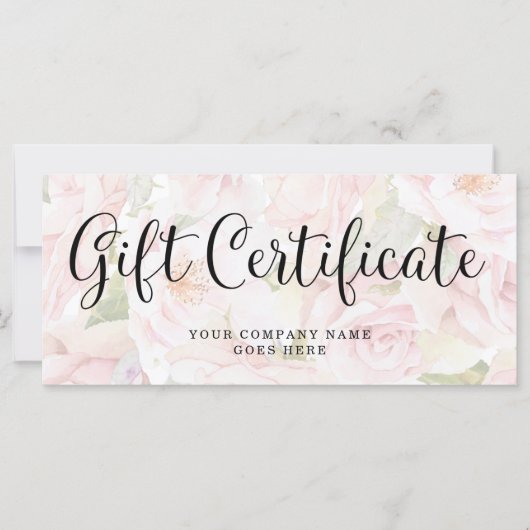 Chic Pink Roses und Trendy Script Geschenkzertifik (Vorderseite)
