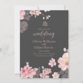 Chic Pink Sakura Blume auf Grau Einladung (Vorderseite)