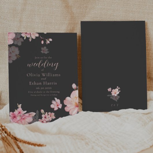 Chic Pink Sakura Blume auf Grau Einladung