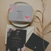 Chic Pink Sakura Blume auf Grau Einladung