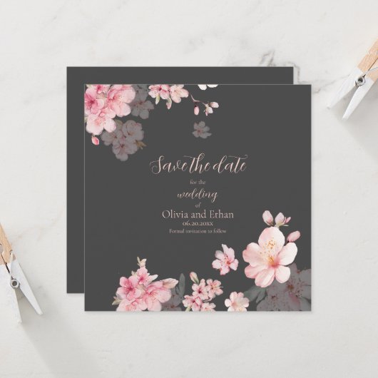Chic Pink Sakura Blume Save the Date Einladung (Vorderseite/Rückseite Beispiel)