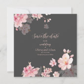 Chic Pink Sakura Blume Save the Date Einladung (Vorderseite)