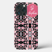 Chic pink schwarze Blume ästhetische Custom Monogr Case-Mate iPhone Hülle (Rückseite)