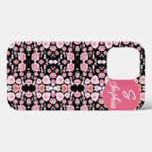 Chic pink schwarze Blume ästhetische Custom Monogr Case-Mate iPhone Hülle (Rückseite (Horizontal))