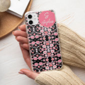 Chic pink schwarze Blume ästhetische Custom Monogr Case-Mate iPhone Hülle