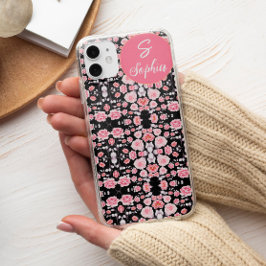 Chic pink schwarze Blume ästhetische Custom Monogr Case-Mate iPhone Hülle