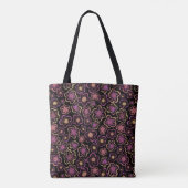 Chic Pink Schwarze Blume HandGezeichnet Muster flo Tasche (Rückseite)