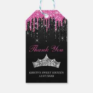 Chic Pink Schwarzes Tröpfchen Glitter Tiara Sweet Geschenkanhänger
