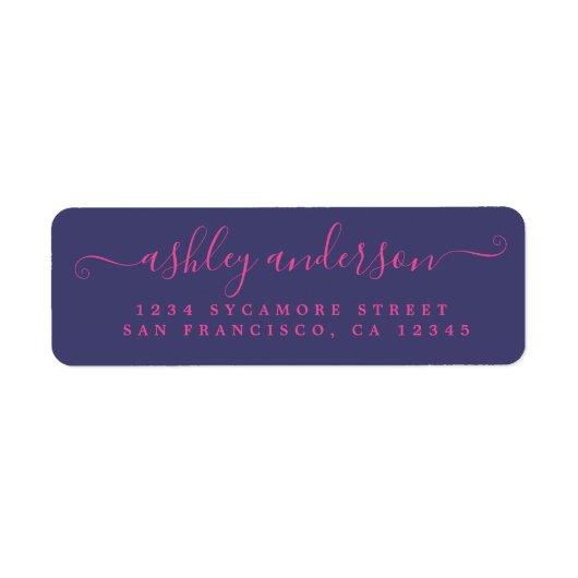 Chic Pink Script Navy Blue Name Rücksendeadresse (Vorne)