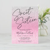 Chic Pink Silver Glitzer Sweet 16 Einladung (Stehend Vorderseite)