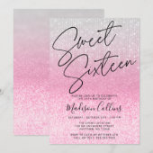 Chic Pink Silver Glitzer Sweet 16 Einladung (Vorne/Hinten)