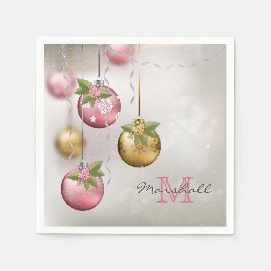 Chic Pink Silver Gold Ornamente Monogramm Serviette (Vorderseite)
