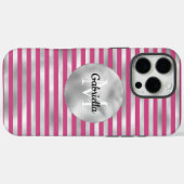 Chic Pink Silver Stripes Monogramm Case-Mate iPhone Hülle (Rückseite (Horizontal))
