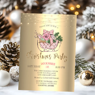 Chic Pink Sleigh, String Lights Gold Einladung