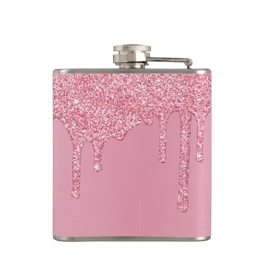 Chic Pink Sparkle Glitzer Tropfen Monogram Flachmann (Rückseite)