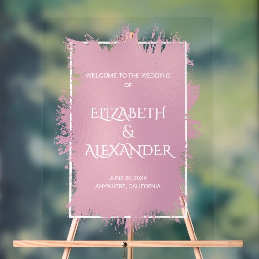 Chic Pink Splash Wedding Willkommen Acrylschild (Neutral)
