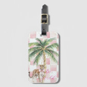 Chic Pink Squares Gold Palm Tree Leopard Gepäckanhänger (Vorderseite Vertikal)