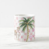 Chic Pink Squares Gold Palm Tree Leopard Kaffeetasse (Mittel)