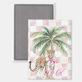 Chic Pink Squares Gold Palm Tree Leopard Magnet (Vorderseite/Rückseite)