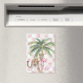 Chic Pink Squares Gold Palm Tree Leopard Magnet (In Situ (Geschirrspüler))