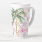 Chic Pink Squares Gold Palm Tree Leopard Milchtasse (Rechte Ecke)