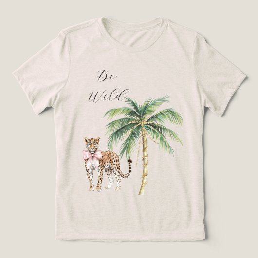 Chic Pink Squares Gold Palm Tree Leopard Tri-Blend Shirt (Design Vorderseite)