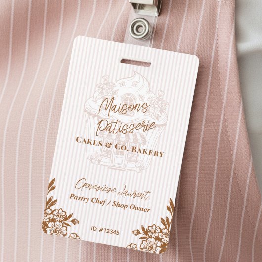 Chic Pink Stripe Cupcake Bakery Business Employee Ausweis