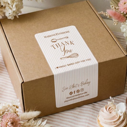 Chic Pink Stripe Whisk Spoon Thank You Bakery Seal