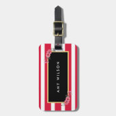 Chic Pink Stripes Floral Gepäckstück Tag Gepäckanhänger (Vorderseite vertikal)