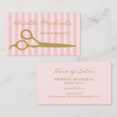 Chic Pink Stripes Gold Schere Haar und Schönheit Visitenkarte (Vorne/Hinten)
