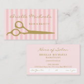 Chic Pink Stripes Gold Schere Haare Ernennung Terminkarte (Vorne/Hinten)