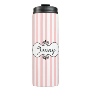 Chic Pink Stripes Personalisiert Thermosbecher