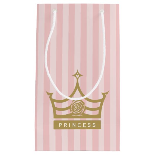 Chic Pink Stripes und Gold Rose Princess Crown Kleine Geschenktüte (Vorderseite)