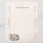 Chic Pink Tee Party Mit Monogramm Stationery Paper (Vorne/Hinten)