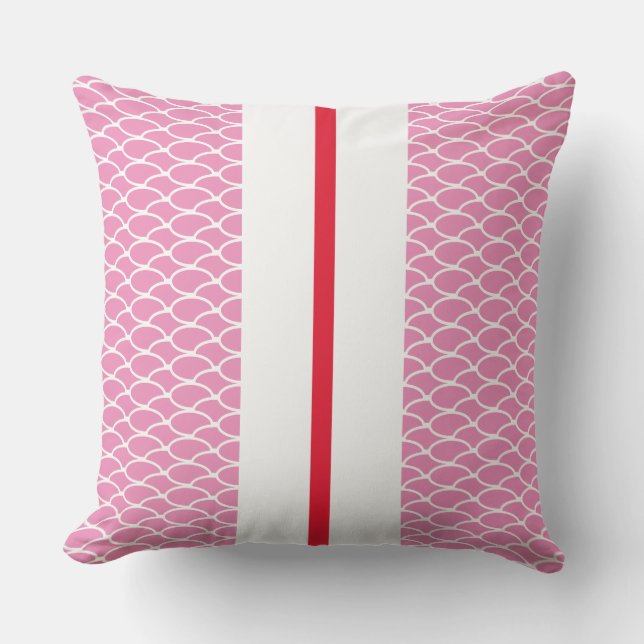 Chic Pink Tiled Waves Muster Red White Stripes Kissen (Vorderseite)