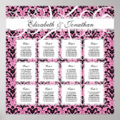 Chic Pink und Black 12 Wedding Table Seating Chart Poster (Vorne)