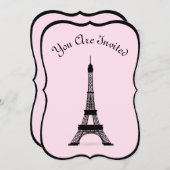 Chic Pink und Black French Style Eiffelturm Einladung (Vorne/Hinten)