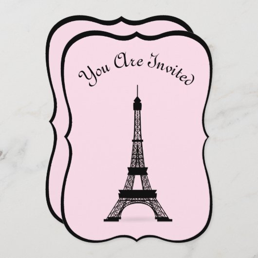 Chic Pink und Black French Style Eiffelturm Einladung (Vorne/Hinten)