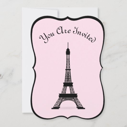 Chic Pink und Black French Style Eiffelturm Einladung (Vorderseite)