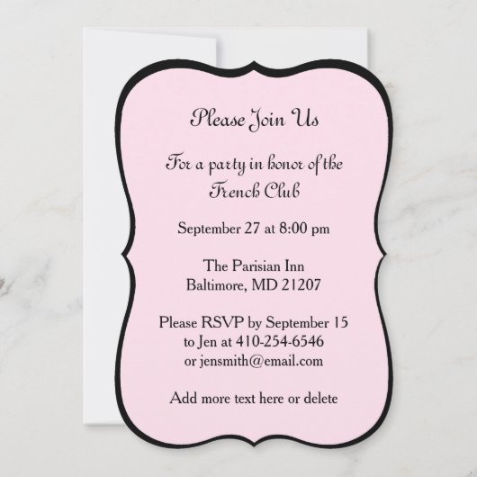 Chic Pink und Black French Style Eiffelturm Einladung (Rückseite)