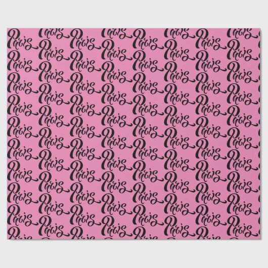 Chic Pink und Black Paris Typografy Pattern Geschenkpapier (Flach)