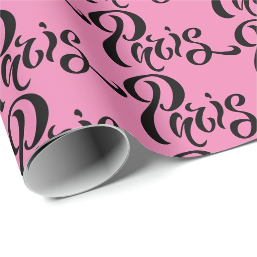 Chic Pink und Black Paris Typografy Pattern Geschenkpapier (Rolleneckpunkt)