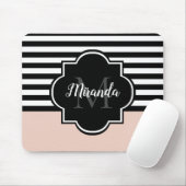 Chic Pink und Black Wide Stripes Name und Monogram Mousepad (Mit Mouse)